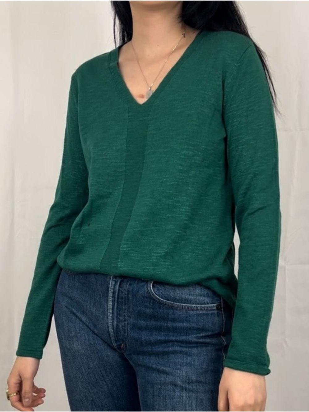 J. Jill V-Neck Sweater Top Cotton Linen In Meadow Kelly Green